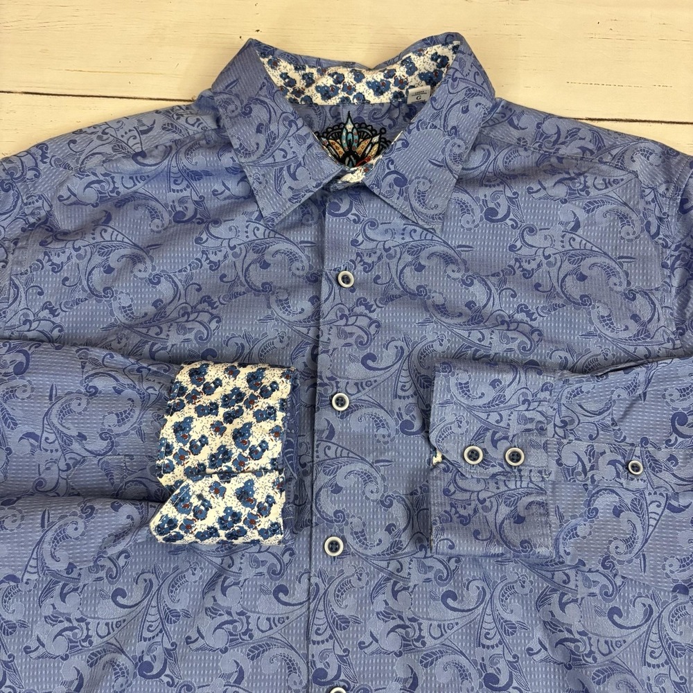 Robert Graham Paisley Shirt Mens L Blue Button-Up Long Sleeve Contrast Cuff